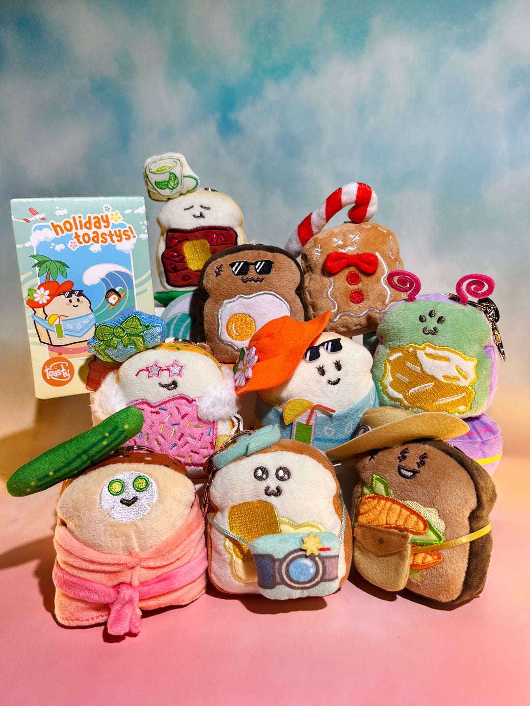 Holiday Toastys Series 2 plush characters grouped together.